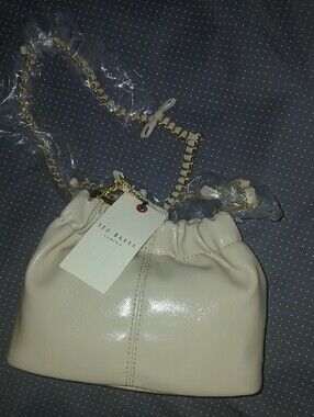 TED BAKER Cream Gathered Shoulder Bag with Gold Chain